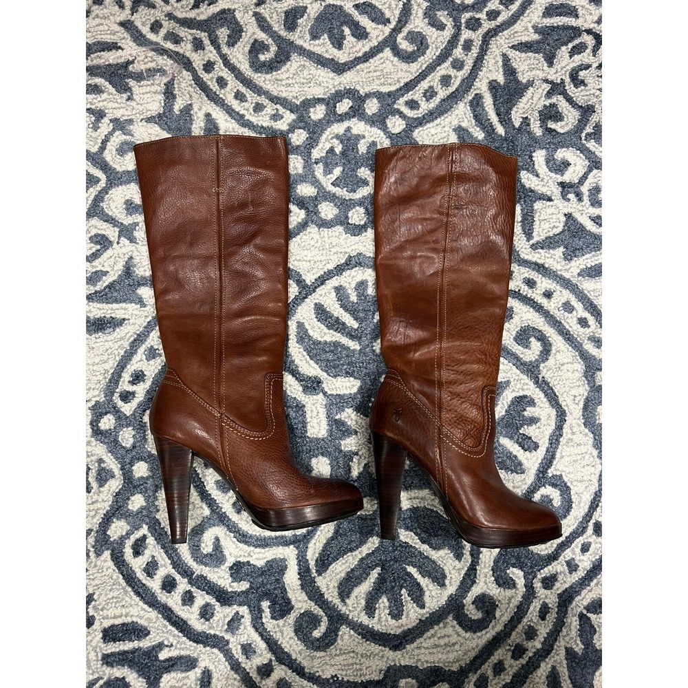 Frye Harlow Campus Cognac Leather Knee High Platform Boots 77341 Womens 7 M